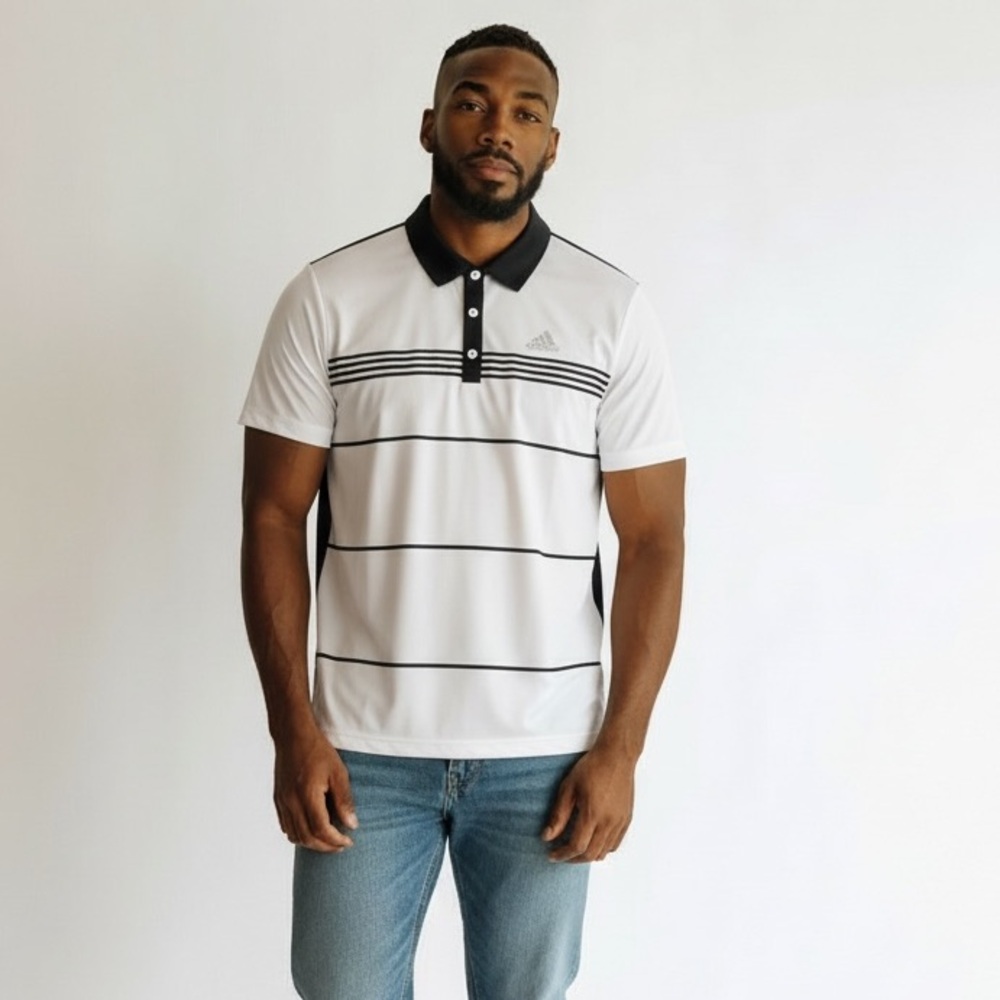 Adidas Climalite Block‎ Stripe Golf Polo – Men’s Size S (UPF 50+) Athletic